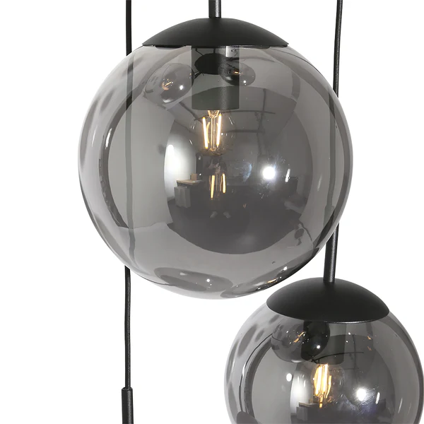 Pendelleuchte Bollique 5-flammig - Rauchglas / Aluminium - Schwarz - Image 6