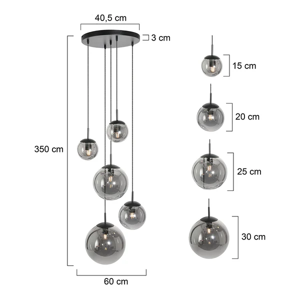 Pendelleuchte Bollique 5-flammig - Rauchglas / Aluminium - Schwarz - Image 9