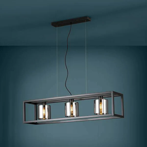 Pendelleuchte Brisling - Rauchglas / Stahl - 3-flammig - Image 2