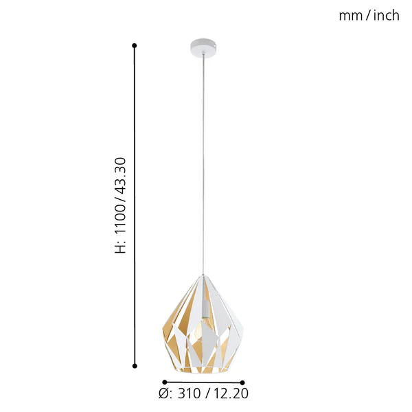 Pendelleuchte Carlton I - Stahl  - 1-flammig - Weiß / Gold - Durchmesser: 31 cm - Image 4