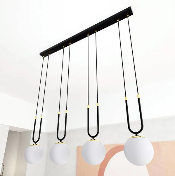 Pendelleuchte Glam - Stahl / Opalglas - Metall Schwarz / Opalglas Weiß - Flammenanzahl: 4 - Image 5