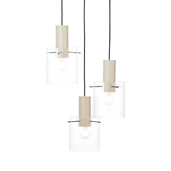 Pendelleuchte Göteburg Rund - Aluminium / Klarglas - Beige - 3-flammig