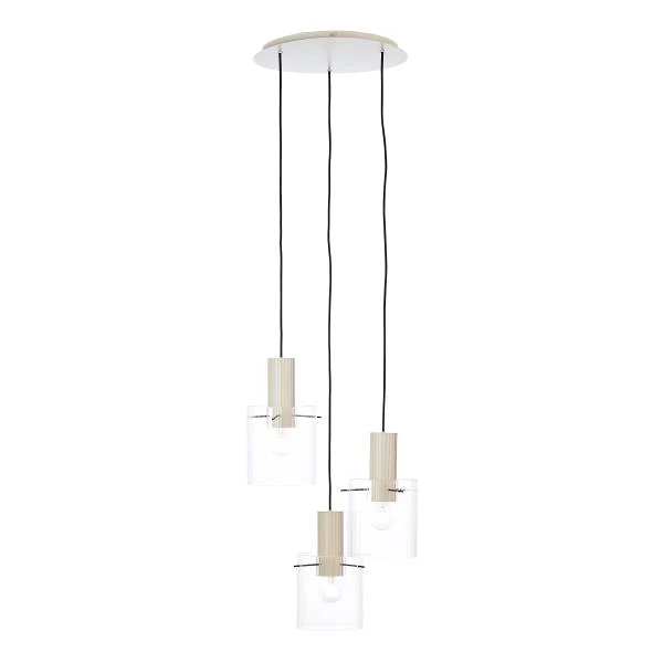 Pendelleuchte Göteburg Rund - Aluminium / Klarglas - Beige - 3-flammig - Image 2