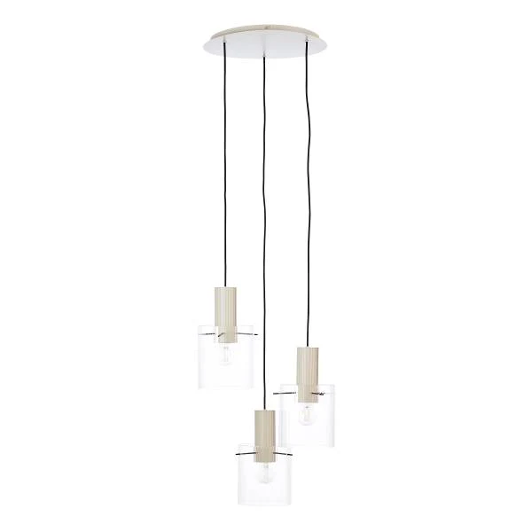 Pendelleuchte Göteburg Rund - Aluminium / Klarglas - Beige - 3-flammig - Image 3