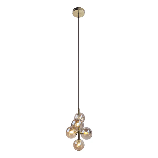 Pendelleuchte KJUL 5-flammig - Metall Gold glänzend / Glas Bernsteinfarben - Image 3