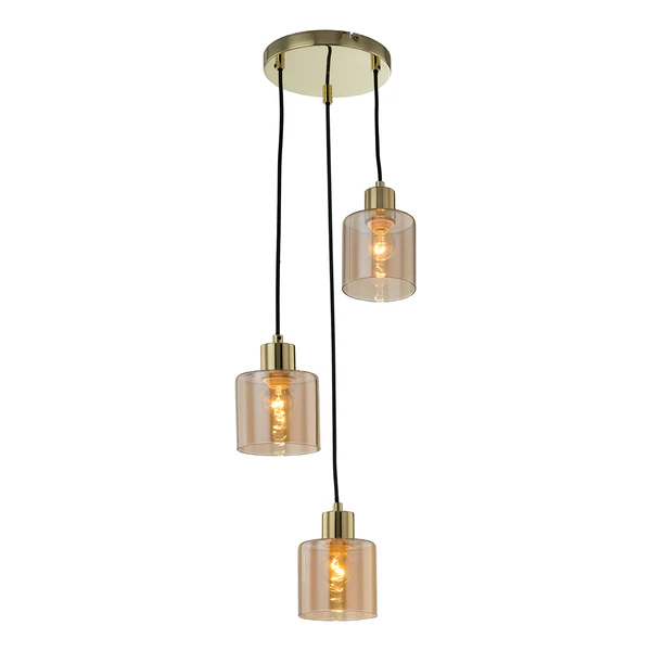 Pendelleuchte KOLIND 3-flammig - Metall Gold glänzend / Glas Bernsteinfarben - Image 2