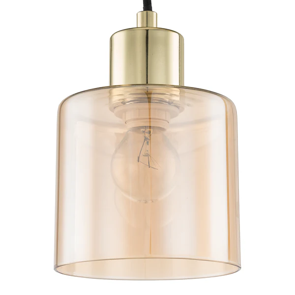 Pendelleuchte KOLIND 3-flammig - Metall Gold glänzend / Glas Bernsteinfarben - Image 3