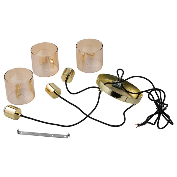 Pendelleuchte KOLIND 3-flammig - Metall Gold glänzend / Glas Bernsteinfarben - Image 6
