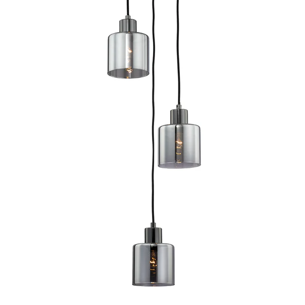 Pendelleuchte KOLIND 3-flammig - Metall Grau glänzend / Rauchglas