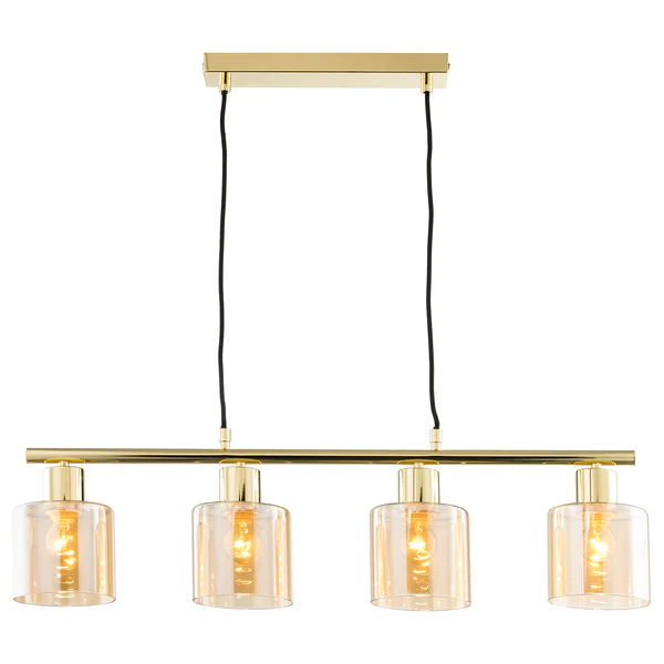 Pendelleuchte KOLIND 4-flammig - Metall Gold glänzend / Glas Bernsteinfarben - Image 3
