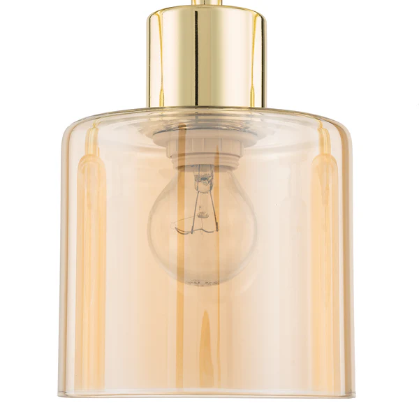 Pendelleuchte KOLIND 4-flammig - Metall Gold glänzend / Glas Bernsteinfarben - Image 4