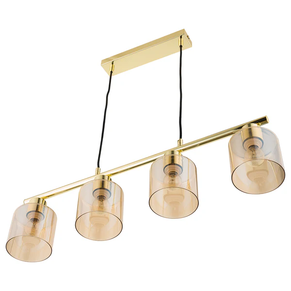 Pendelleuchte KOLIND 4-flammig - Metall Gold glänzend / Glas Bernsteinfarben - Image 7
