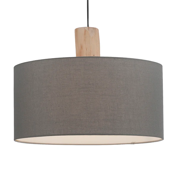 Pendelleuchte Linen - Leinen / Eisen - 1-flammig - Grau