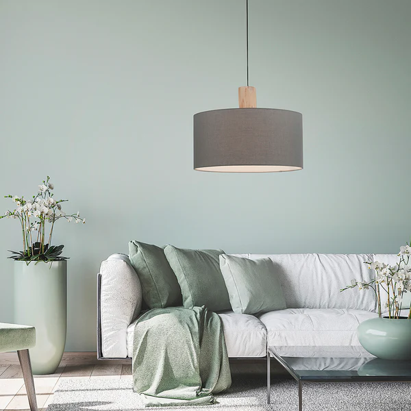 Pendelleuchte Linen - Leinen / Eisen - 1-flammig - Grau - Image 2