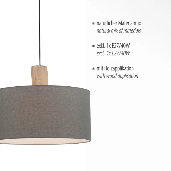 Pendelleuchte Linen - Leinen / Eisen - 1-flammig - Grau - Image 7