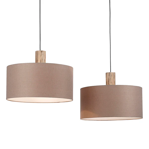 Pendelleuchte Linen - Leinen / Eisen - 2-flammig - Braun