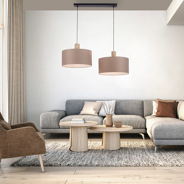Pendelleuchte Linen - Leinen / Eisen - 2-flammig - Braun - Image 2