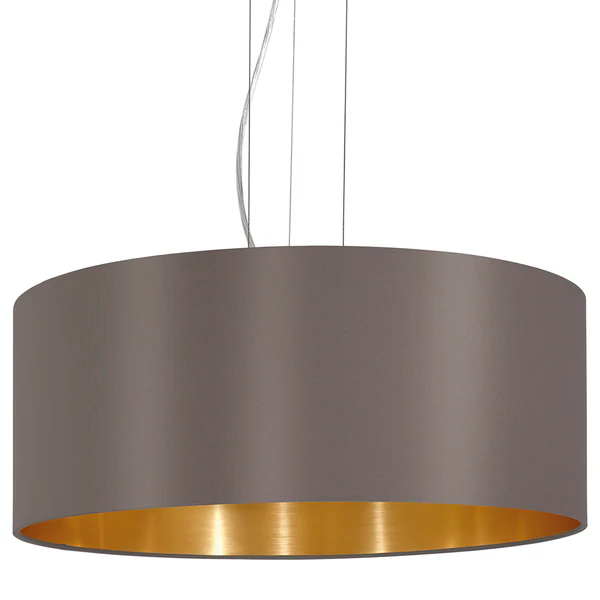Pendelleuchte Maserlo II - Webstoff / Stahl - 3-flammig - Cappuccino / Gold