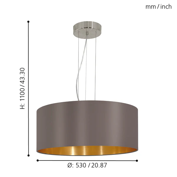 Pendelleuchte Maserlo II - Webstoff / Stahl - 3-flammig - Cappuccino / Gold - Image 6