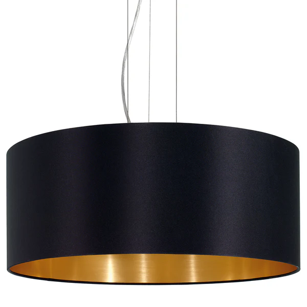 Pendelleuchte Maserlo II - Webstoff / Stahl - 3-flammig - Schwarz / Gold