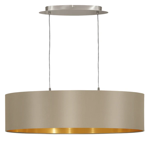 Pendelleuchte Maserlo III - Webstoff / Stahl - 2-flammig - Taupe / Gold - Breite: 78 cm