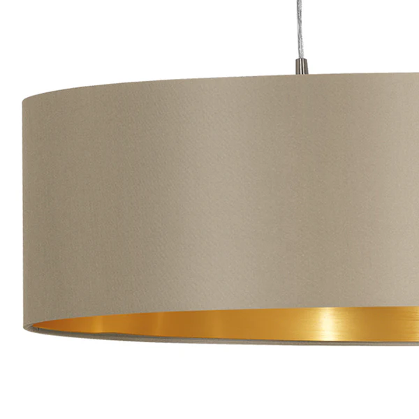 Pendelleuchte Maserlo III - Webstoff / Stahl - 2-flammig - Taupe / Gold - Breite: 78 cm - Image 3