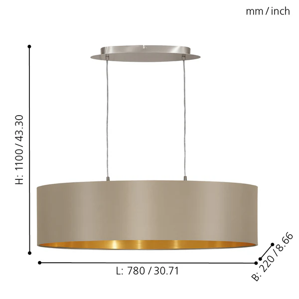 Pendelleuchte Maserlo III - Webstoff / Stahl - 2-flammig - Taupe / Gold - Breite: 78 cm - Image 4