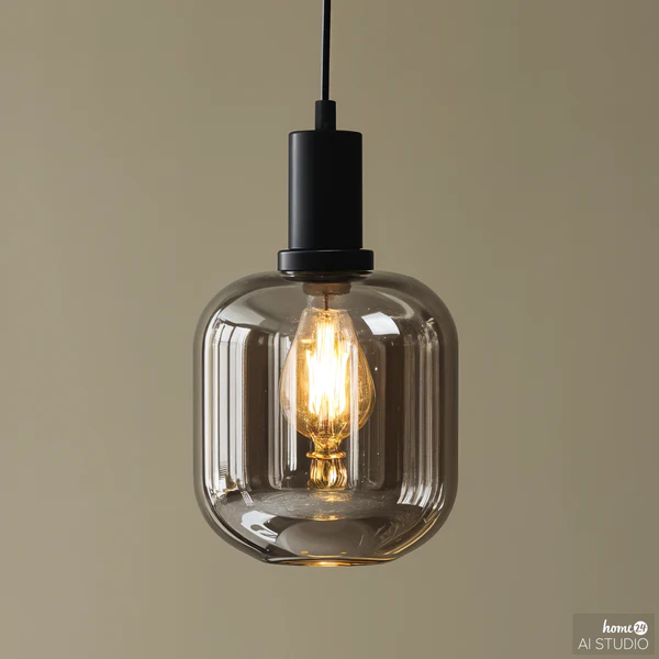 Pendelleuchte MOME 1-flammig - Rauchglas / Eisen - Schwarz