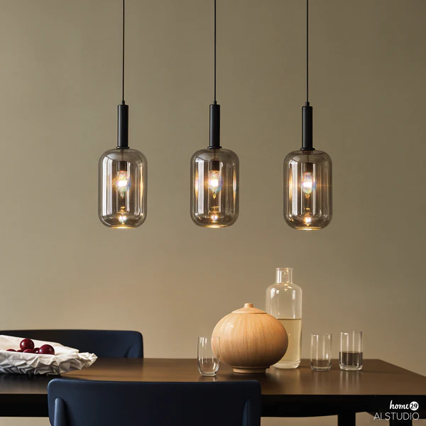 Pendelleuchte MOME 3-flammig - Rauchglas / Eisen