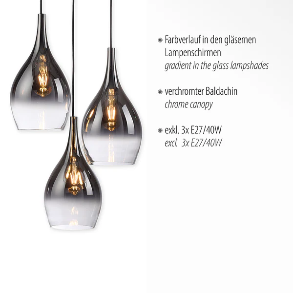 Pendelleuchte Pilua 3-flammig Rund - Farbglas - Silber / Grau - Image 10