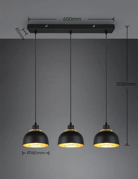 Pendelleuchte Punch 3-flammig - Eisen - Schwarz - Image 11