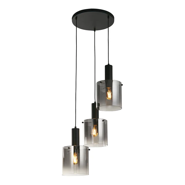 Pendelleuchte Sweden 3-flammig - Stahl / Glas - Schwarz