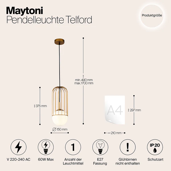 Pendelleuchte Telford Typ B - Milchglas / Mischmetall - 1-flammig - Image 4