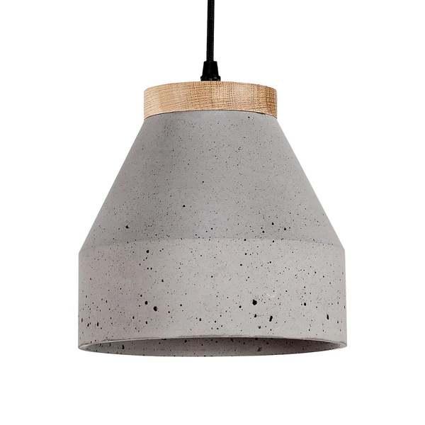 Pendelleuchte Tristan 1-flammig - Eiche Massiv / Beton - Grau - Durchmesser: 20 cm