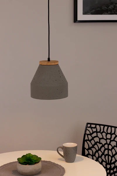 Pendelleuchte Tristan 1-flammig - Eiche Massiv / Beton - Grau - Durchmesser: 20 cm - Image 2