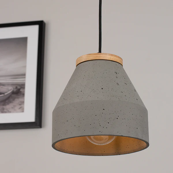 Pendelleuchte Tristan 1-flammig - Eiche Massiv / Beton - Grau - Durchmesser: 20 cm - Image 4