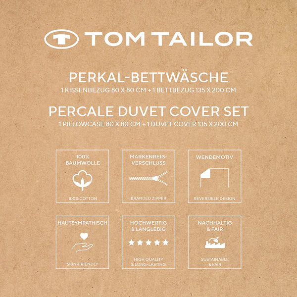 Perkal-Bettwäsche Tom Tailor - Baumwolle - Gelb / Blau - 135 x 200 cm + Kissen 80 x 80 cm - Image 8
