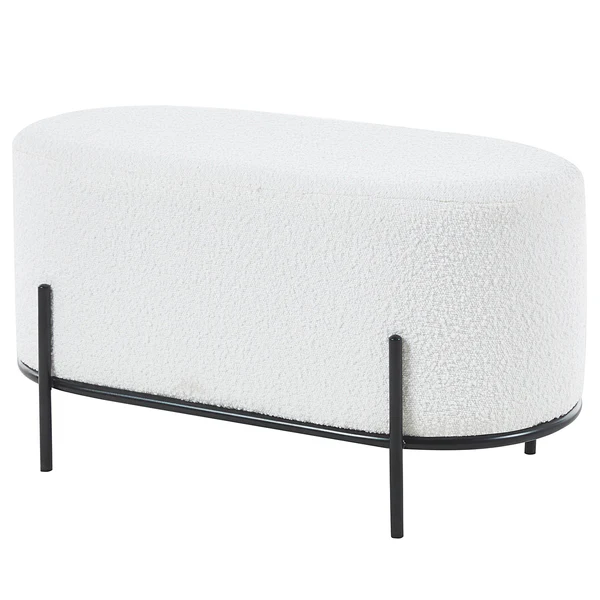 Polsterhocker Bumyra Typ A - Bouclé - Metall Weiß / Schwarz - Oval - Weiß - Bouclé