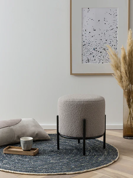 Polsterhocker Bumyra Typ B - Bouclé - Metall - Taupe / Schwarz - Rund - Taupe - Schwarz - Bouclé - Image 2
