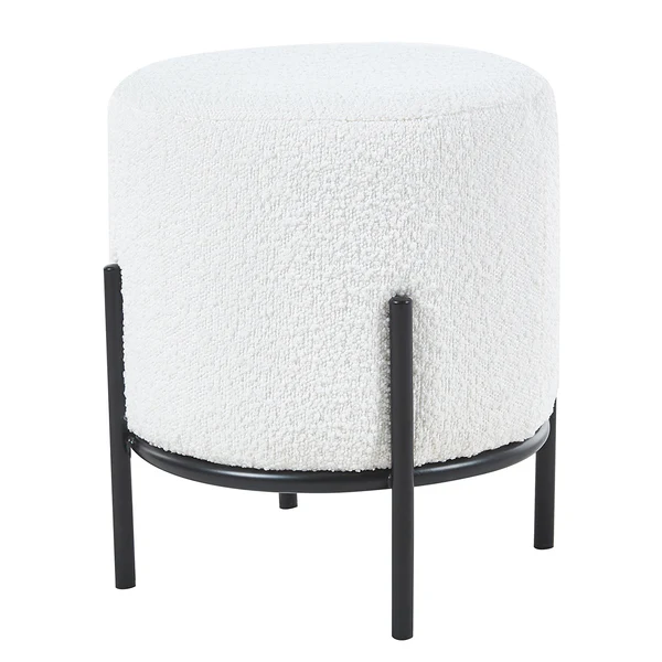 Polsterhocker Bumyra Typ B - Bouclé - Metall - Weiß / Schwarz - Rund - Weiß - Schwarz - Bouclé