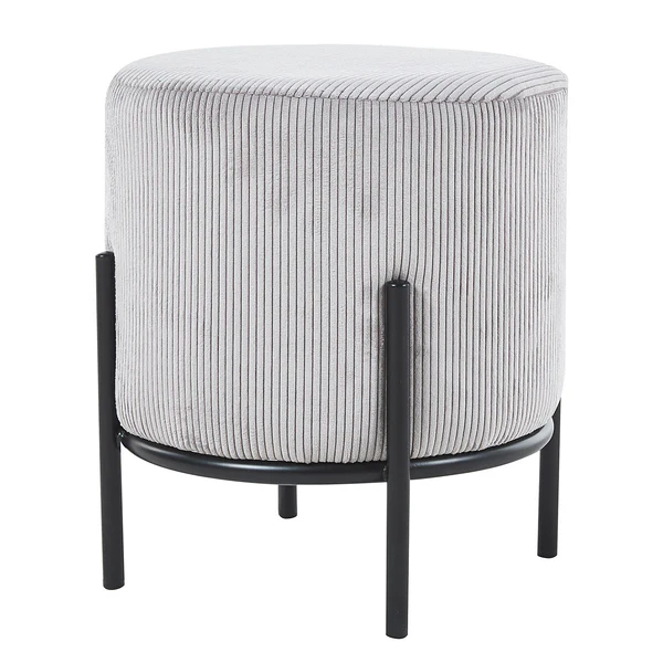 Polsterhocker Bumyra Typ B - Cordstoff - Metall - Hellgrau / Schwarz - Rund - Lichtgrau - Schwarz - Mischgewebe