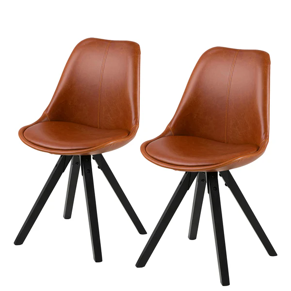 Polsterstuhl ALEDAS Kunstleder - Kunstleder / Gummibaum massiv - Cognac / Schwarz - 2er Set