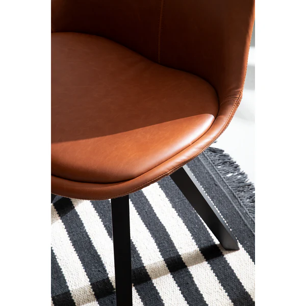Polsterstuhl ALEDAS Kunstleder - Kunstleder / Gummibaum massiv - Cognac / Schwarz - 2er Set - Image 10