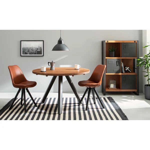 Polsterstuhl ALEDAS Kunstleder - Kunstleder / Gummibaum massiv - Cognac / Schwarz - 2er Set - Image 2