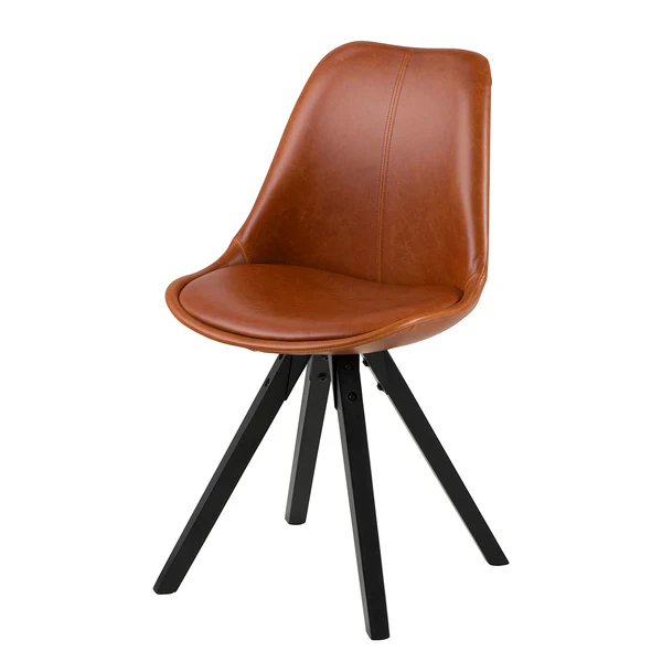 Polsterstuhl ALEDAS Kunstleder - Kunstleder / Gummibaum massiv - Cognac / Schwarz - 2er Set - Image 4