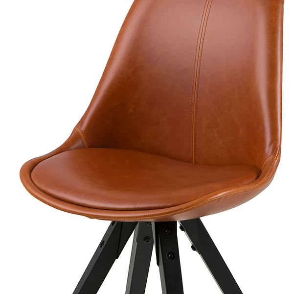 Polsterstuhl ALEDAS Kunstleder - Kunstleder / Gummibaum massiv - Cognac / Schwarz - 2er Set - Image 8