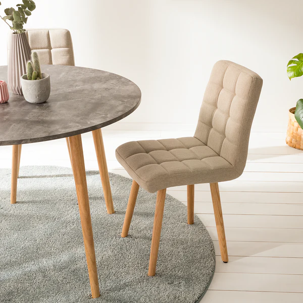 Polsterstuhl Doskie II - Leinen / Eiche massiv - Beige - 2er Set - Image 3