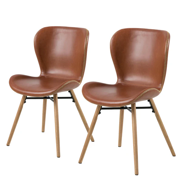 Polsterstuhl LIVARAS - Kunstleder Reena: Cognac - Eiche Natur - 2er Set