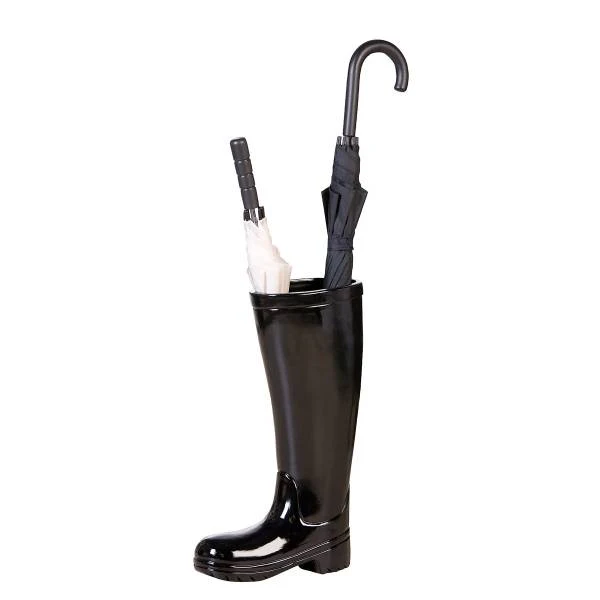 Regenschirmständer Gummistiefel Schwarz - Schwarz - Keramik - 26 x 45 x 11 cm