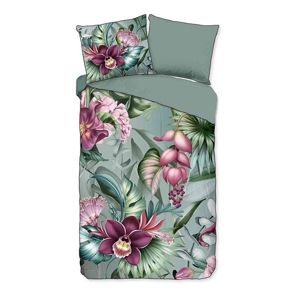 Renforce Bettwäsche Allison - Bio-Baumwolle/Satin - Grün / Grau - 140 x 200/220 cm + Kissen 70 x 60 cm